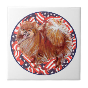 Pomeranian Red White & Blue Tile