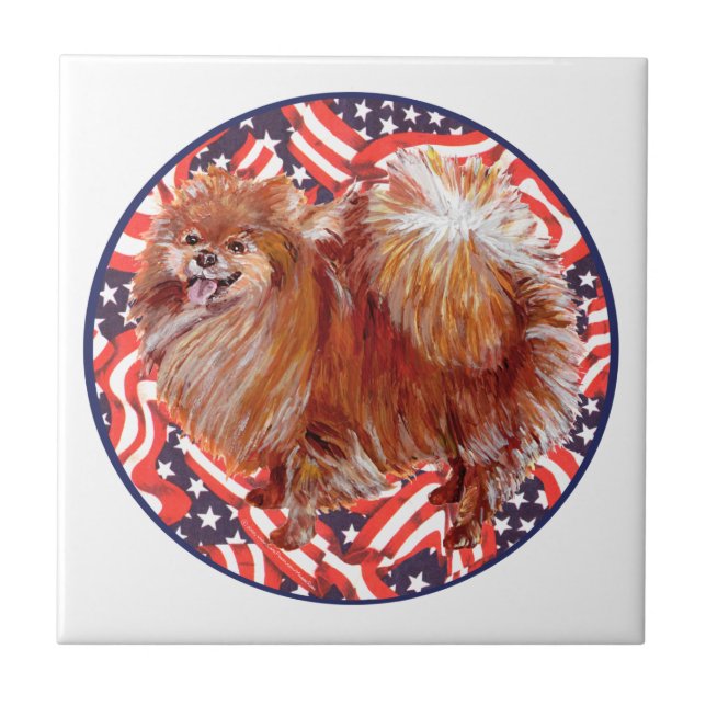 Pomeranian Red White & Blue Tile (Front)