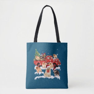 Pomeranian Riding Red Truck Xmas Merry Christmas Tote Bag