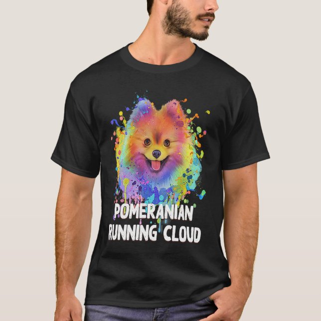 Pomeranian Running Cloud  Dog  Humour Pets Pom Pom T-Shirt (Front)
