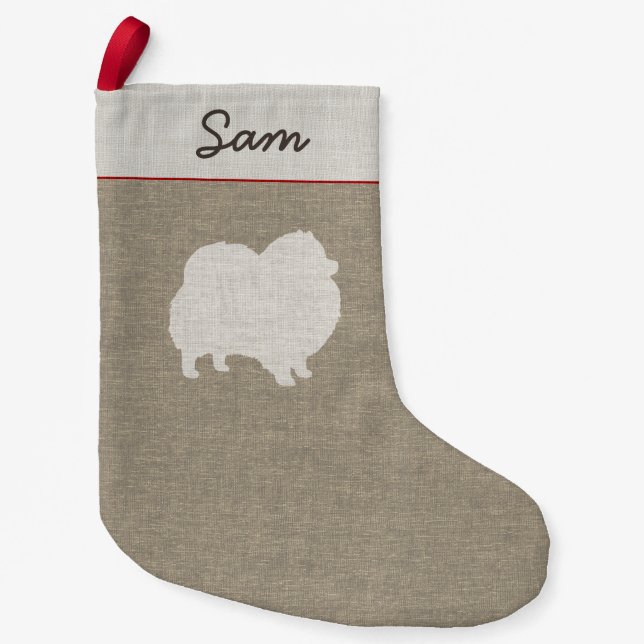 Pomeranian Silhouette Cute Dog Lover's Holiday Small Christmas Stocking (Front)
