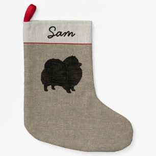 Pomeranian Silhouette with Custom Text Small Christmas Stocking