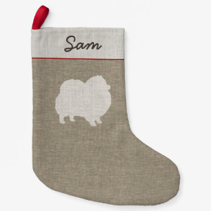 Pomeranian Silhouette with Custom Text Small Christmas Stocking