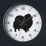 Pomeranian Silhouette with Numbers and Minutes Clock<br><div class="desc">A fun wall clock for the home or office. Makes an original gift for Pom lovers. Check out Jenn’s Doodle World for even more decorative clocks and Pomeranian themed home decor.</div>
