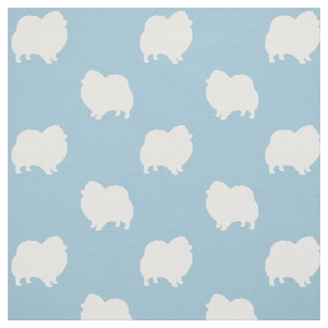 Pomeranian Silhouettes Blue and White Patterned Fabric (Swatch)
