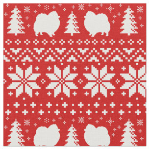 Pomeranian Silhouettes Christmas Pattern Fabric