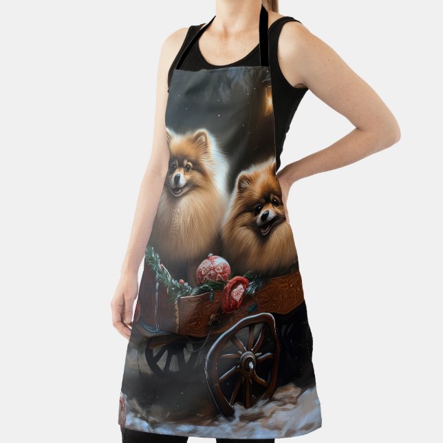 Pomeranian Snowy Sleigh Christmas Decor Apron (Insitu)