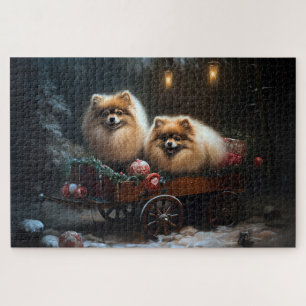 Pomeranian Snowy Sleigh Christmas Decor Jigsaw Puzzle