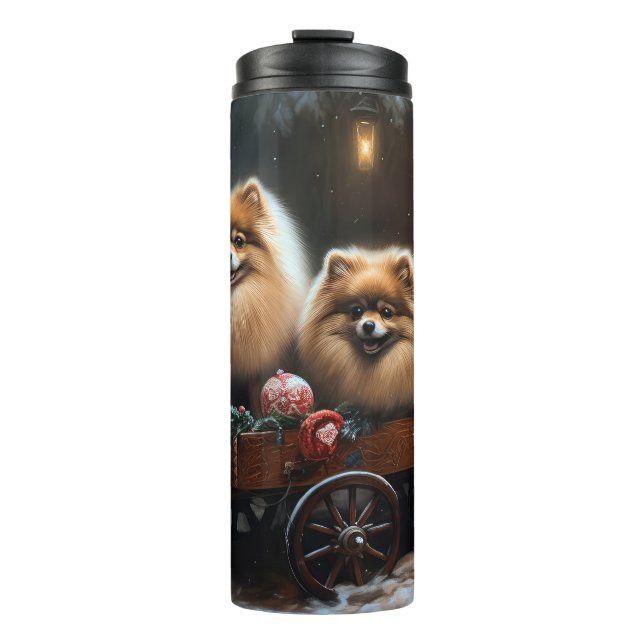 Pomeranian Snowy Sleigh Christmas Decor Thermal Tumbler (Front)