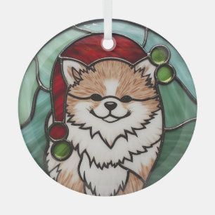 Pomeranian Stained Glass Christmas Ornament