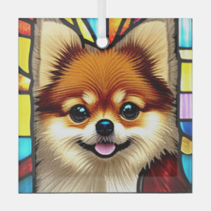 Pomeranian "Stained Glass"  Glass Ornament