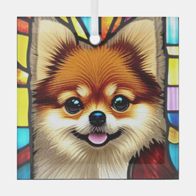 Pomeranian "Stained Glass"  Glass Ornament (Front)