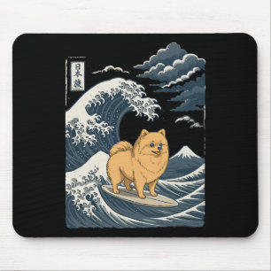 Pomeranian Surfing Japanese Wave _2 Mouse Pad