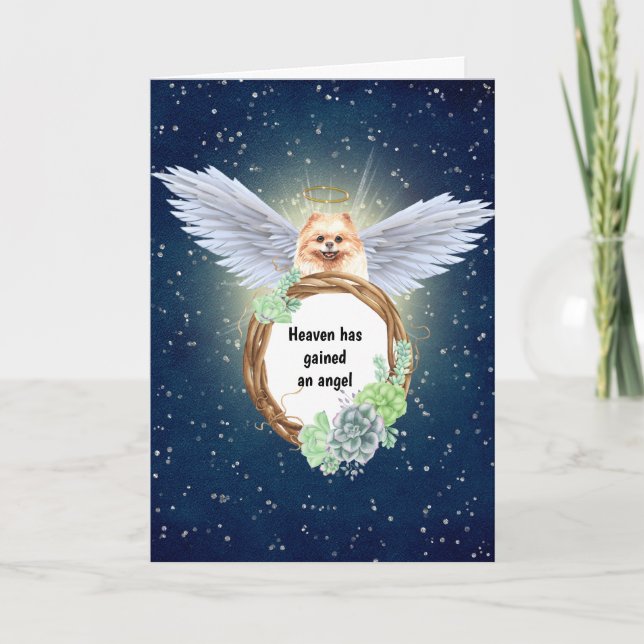 Pomeranian toy pom angel succulents wreath night card (Front)