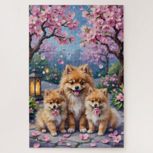 Pomeranian Twilight Blossom Garden Art Jigsaw Puzzle