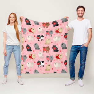 Pomeranian Valentine Pattern Fleece Blanket