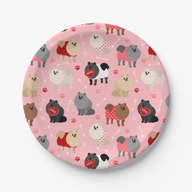 Pomeranian Valentine Pattern Paper Plate (Front)