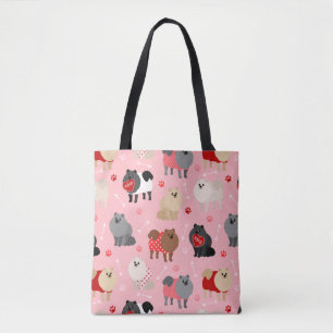 Pomeranian Valentine Pattern Tote Bag