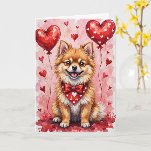 Pomeranian Valentine’s Day Dog with Hearts Red Card