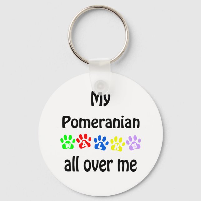 Pomeranian Walks Design Keychain (Front)