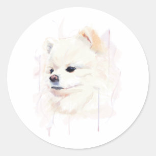 Pomeranian Wall Art Poster, Watercolor Painting Classic Round Sticker