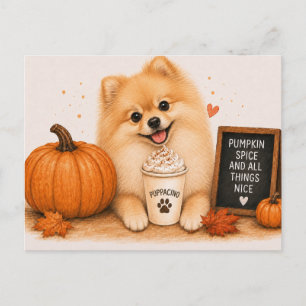 Pomeranian Warm Pumpkin Spice Puppaccino Postcard