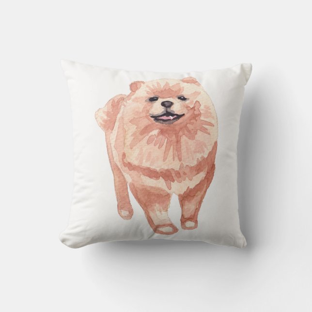Pomeranian Water Colour Art Painting Throw Pillow (Front)