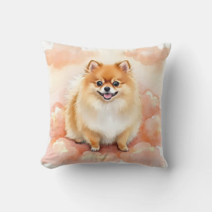 Pomeranian Watercolor Cloud Puff Art Throw Pillow