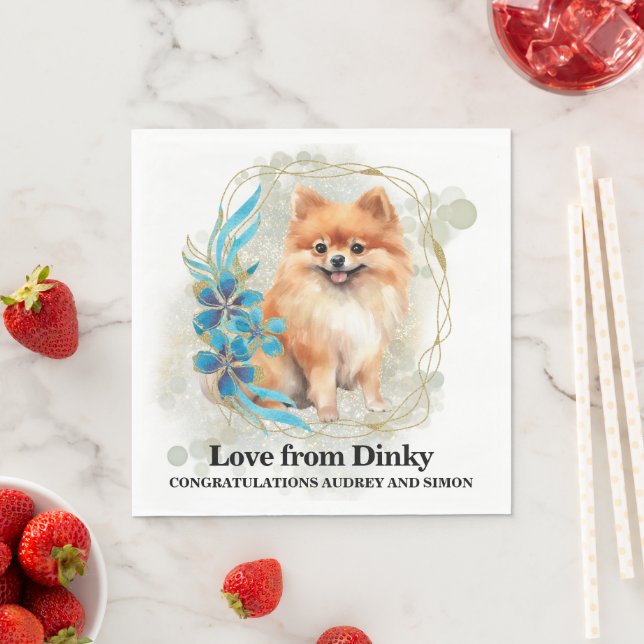 Pomeranian Wedding Napkins With Dogs Photo (Insitu)