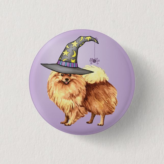 Pomeranian Witch 1 Inch Round Button (Front)