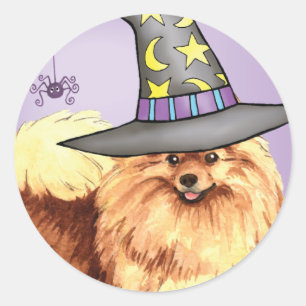 Pomeranian Witch Classic Round Sticker