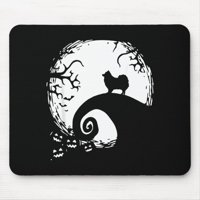 Pomeranian with Moon Halloween Mouse Pad (Front)