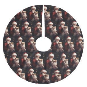 Pomeranian With Santa Claus Festive Christmas Brushed Polyester Tree Skirt