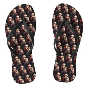 Pomeranian With Santa Claus Festive Christmas  Flip Flops