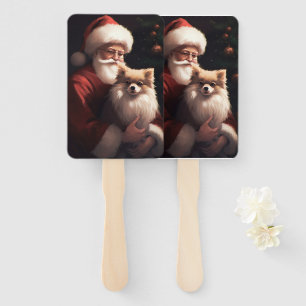 Pomeranian With Santa Claus Festive Christmas Hand Fan