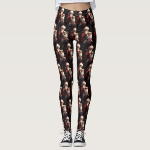 Pomeranian With Santa Claus Festive Christmas Leggings