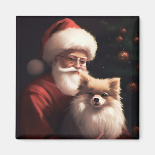 Pomeranian With Santa Claus Festive Christmas  Magnet