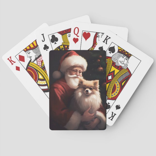 Pomeranian With Santa Claus Festive Christmas  Playing Cards (Back)