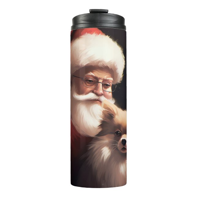 Pomeranian With Santa Claus Festive Christmas  Thermal Tumbler (Front)