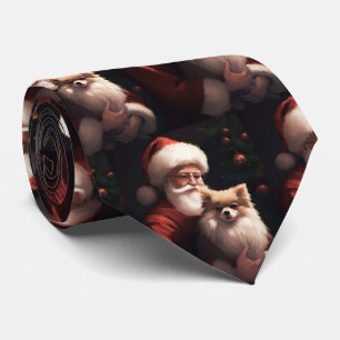 Pomeranian With Santa Claus Festive Christmas  Tie
