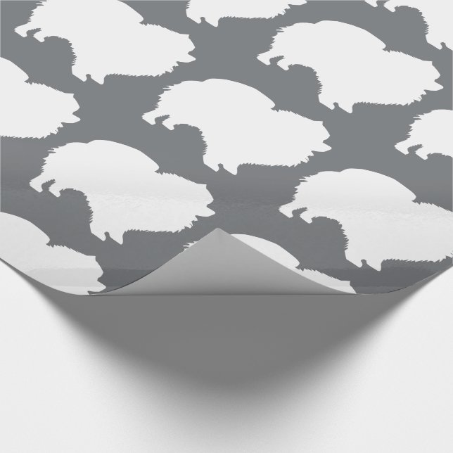 Pomeranian wrapping paper white silhouette grey (Corner)