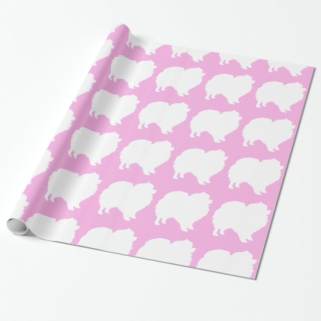 Pomeranian wrapping paper white silhouette pink (Unrolled)