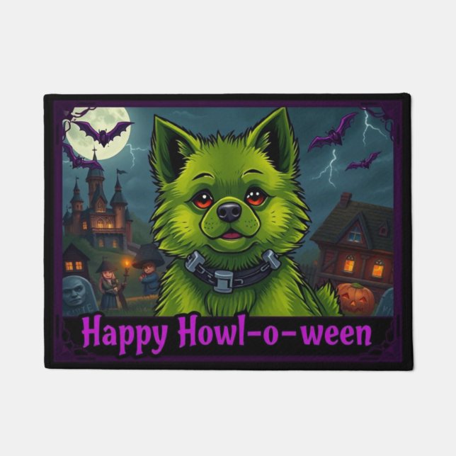Pomeranianstein Happy Howl-o-ween Doormat (Front)