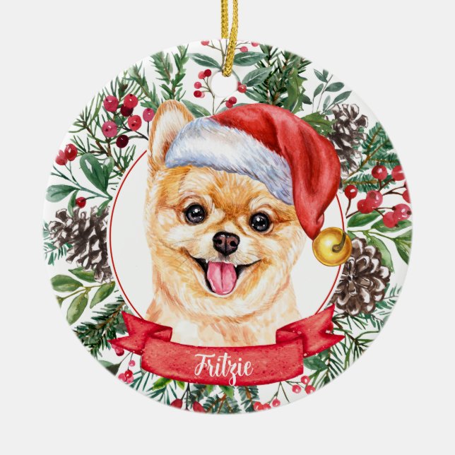 Poméranie Pup Custom Chien Père Noël Ornement de N (Devant)