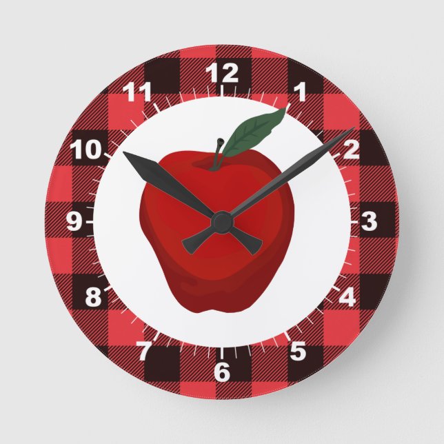 Pomme Buffalo Plaid Cuisine Horloge ronde (Recto)