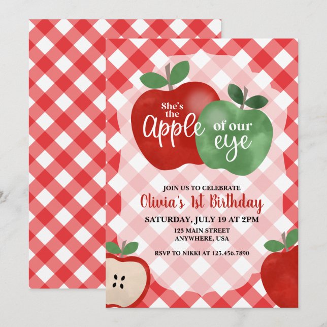 Pomme de notre OEil 1er anniversaire Invitation (Devant / Derrière)