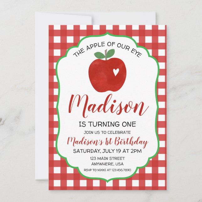 Pomme de notre OEil 1er anniversaire Invitation (Devant)