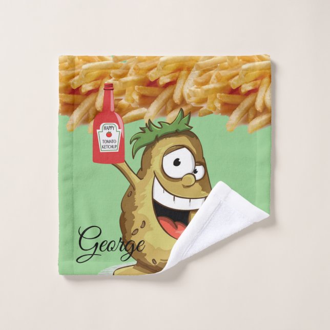 Pomme de terre Fries Français Ketchup Jeux de serv (Gant de toilette)