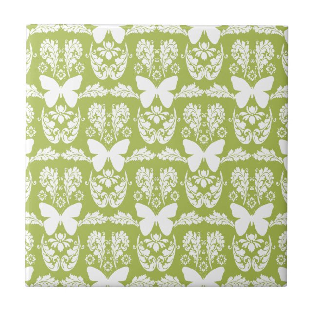 Pomme Papillon vert Damas en céramique carreaux Tr (Devant)