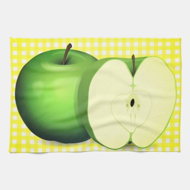 Pomme verte et serviette de cuisine Jaune (Horizontal)